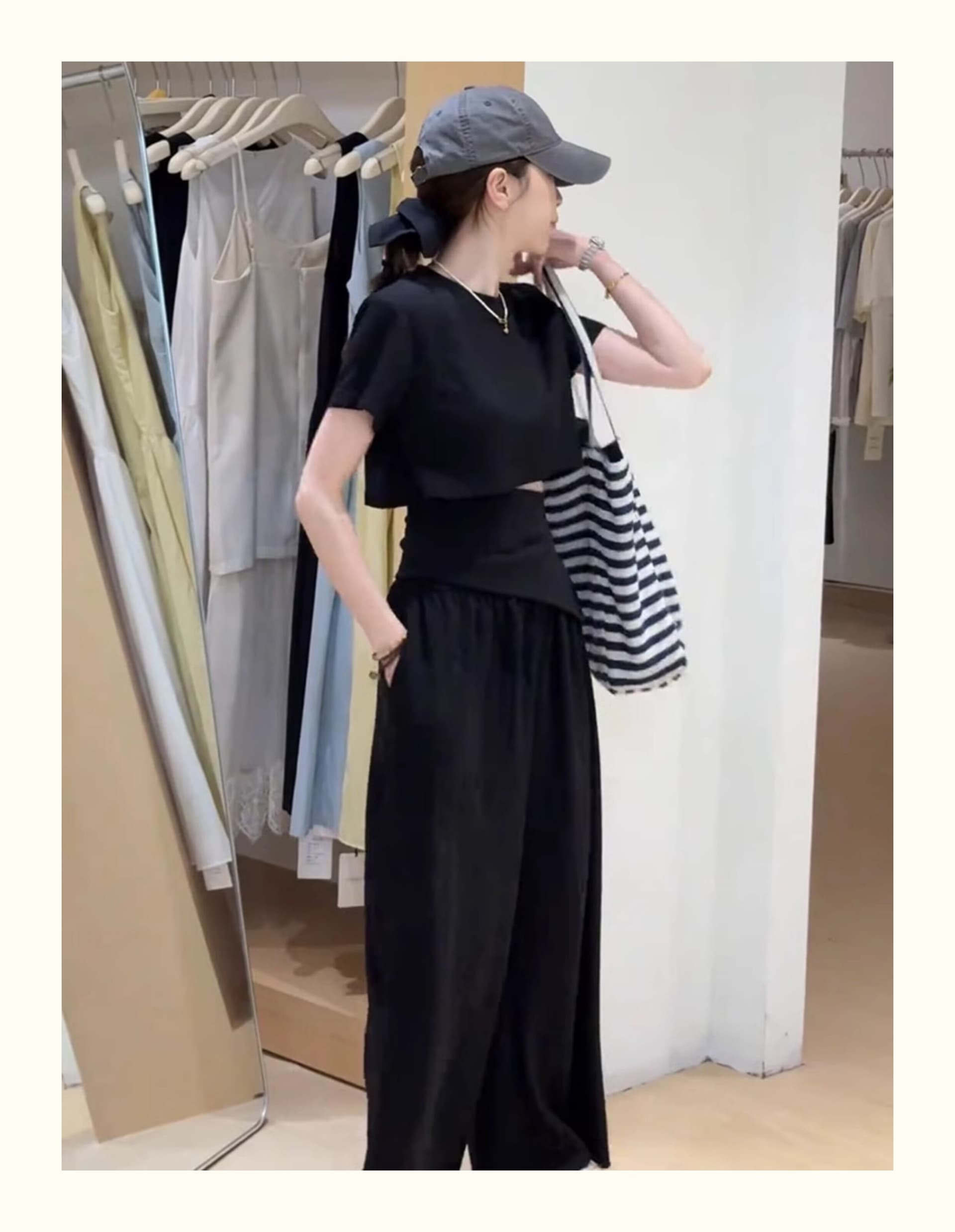 있음 선적 한 부서 불규칙 반팔 티셔츠 스트레이트 와이드 레그 팬츠 두 조각 여성 세트 2026 여름 새로운 슬림해 보이는 세트 상세 이미지 19