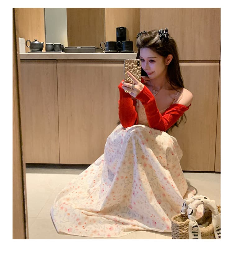 있음 선적 아름다운 품격 프랑스식 꽃무늬 슬립 차 휴식 치마 여성 2026 여름 V넥 드레스 부드러운 롱 스커트 상세 이미지 28