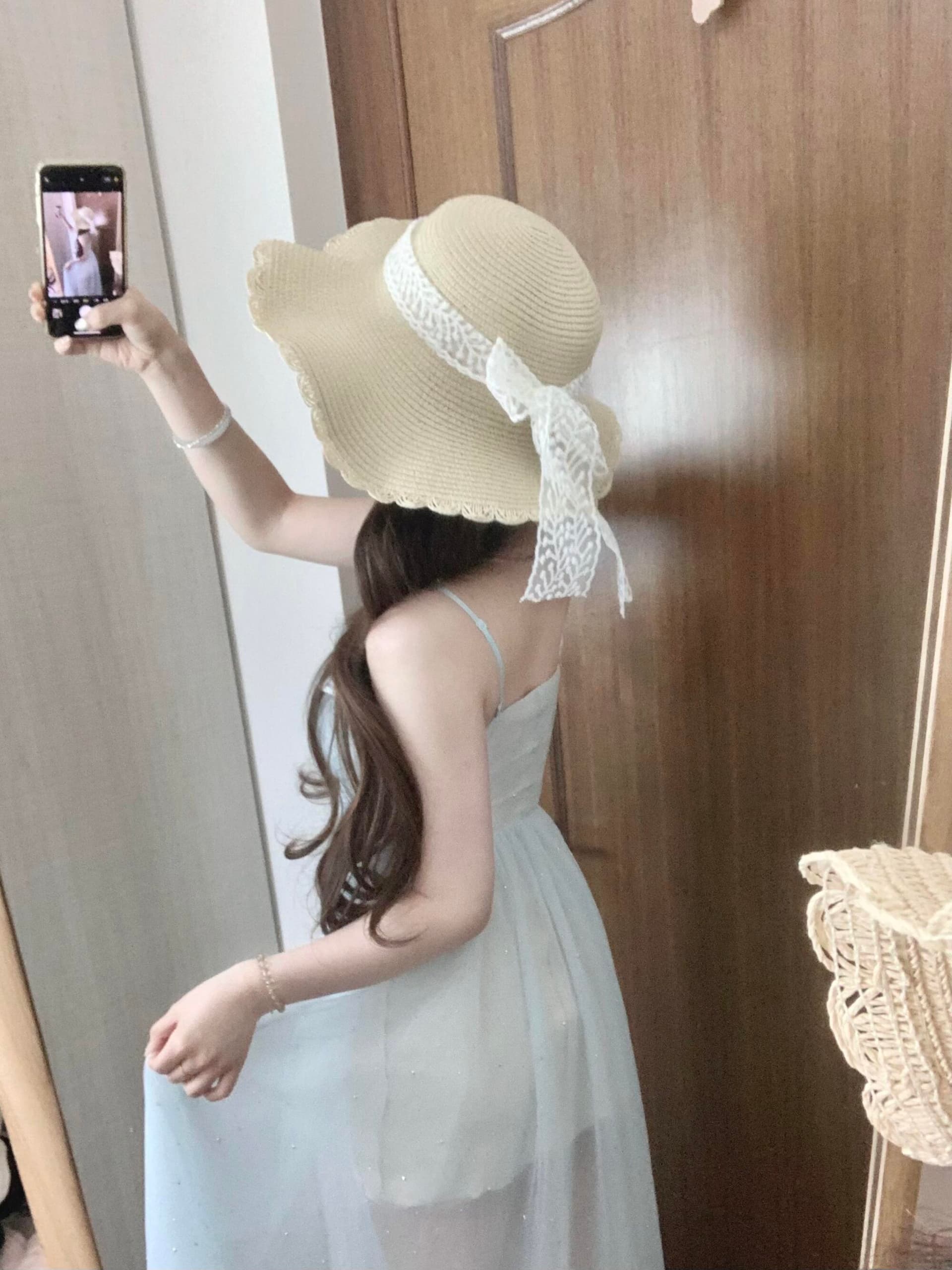 있음 선적 파란색 망사 깨진 훈련 휴가 바람 슬립 드레스 여성 여름 해변가 여행 V넥 섹시함 한 마디 롱 스커트 상세 이미지 7