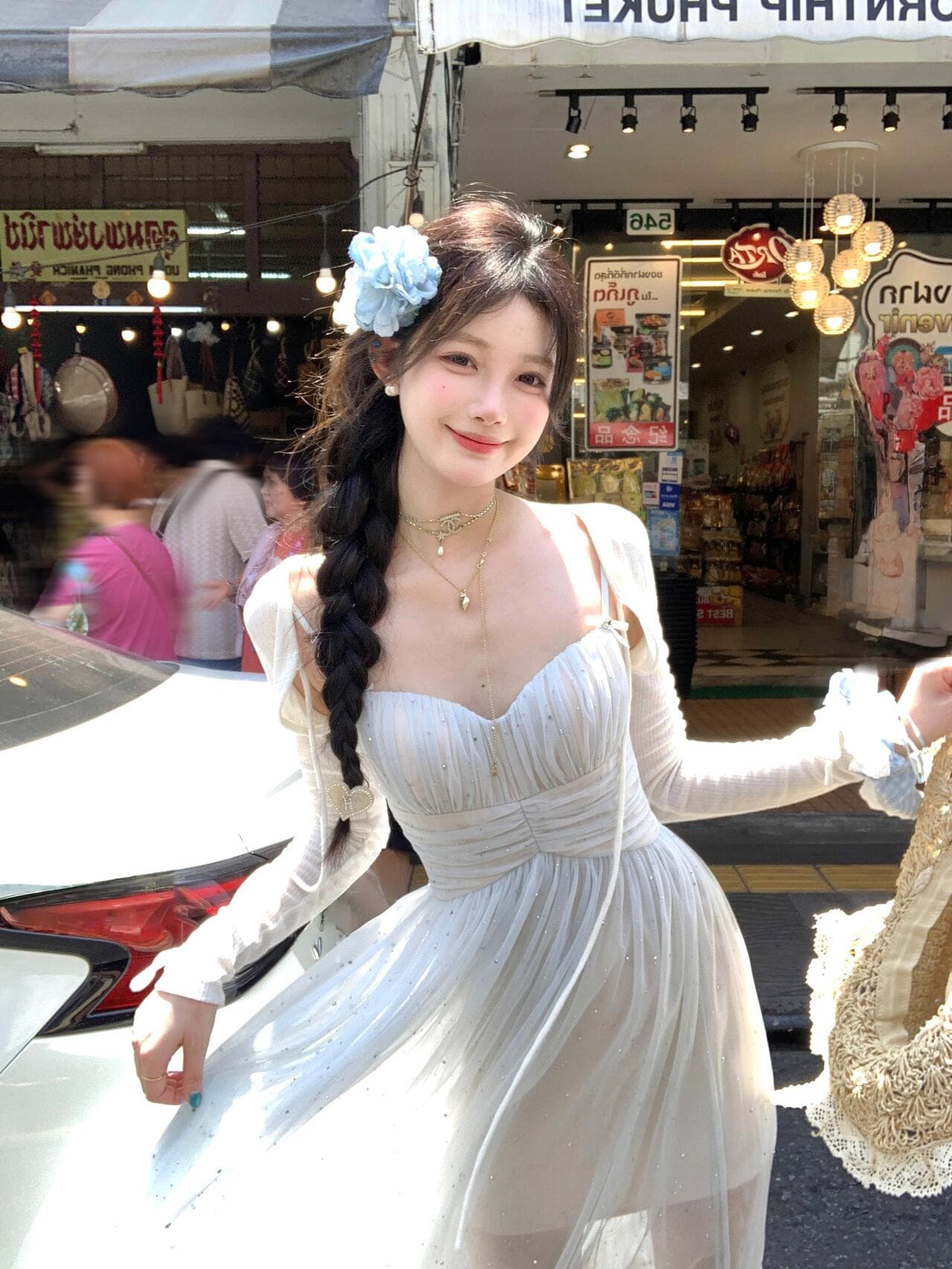 있음 선적 파란색 망사 깨진 훈련 휴가 바람 슬립 드레스 여성 여름 해변가 여행 V넥 섹시함 한 마디 롱 스커트 이미지 3