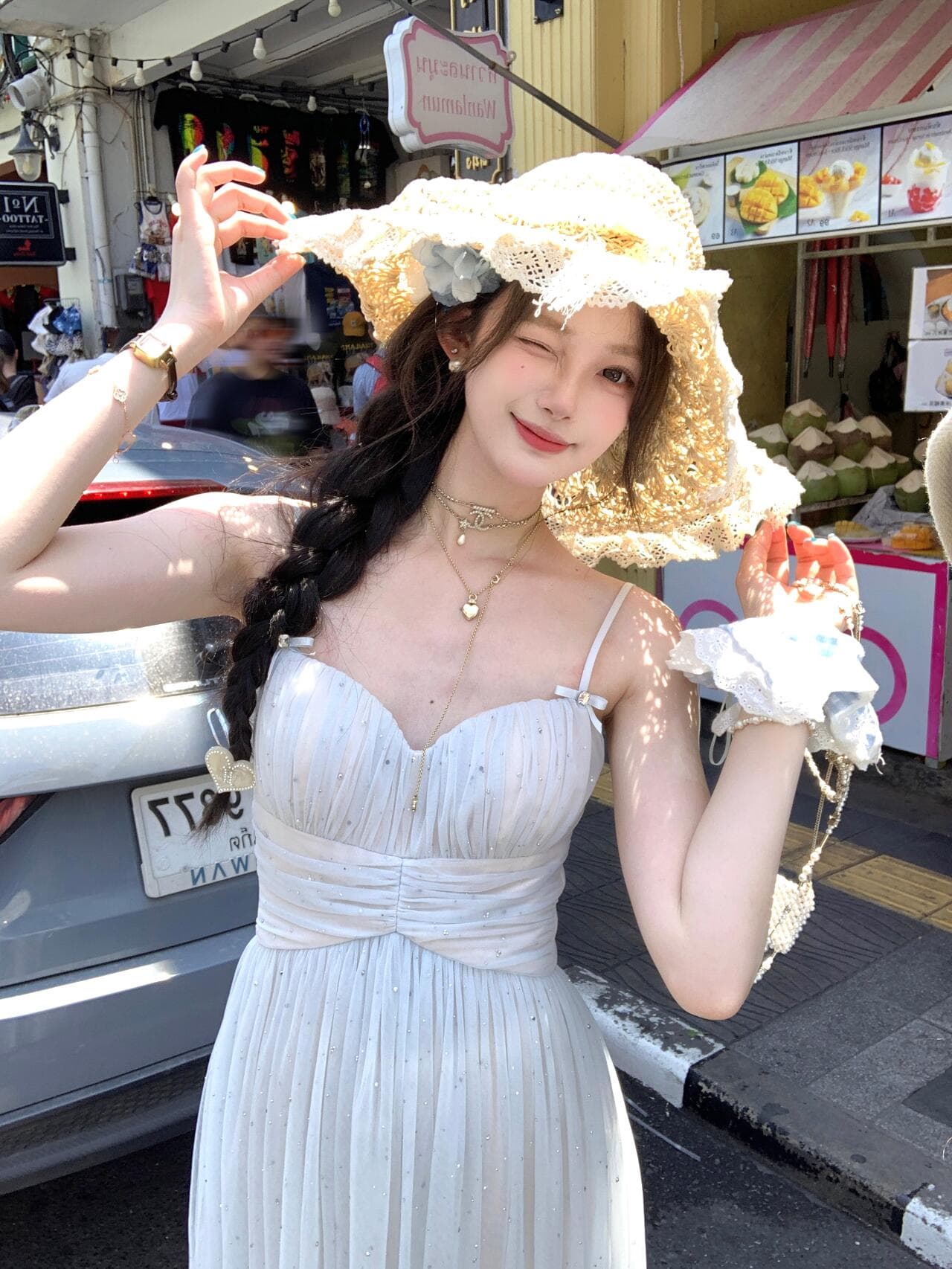 있음 선적 파란색 망사 깨진 훈련 휴가 바람 슬립 드레스 여성 여름 해변가 여행 V넥 섹시함 한 마디 롱 스커트 상세 이미지 10