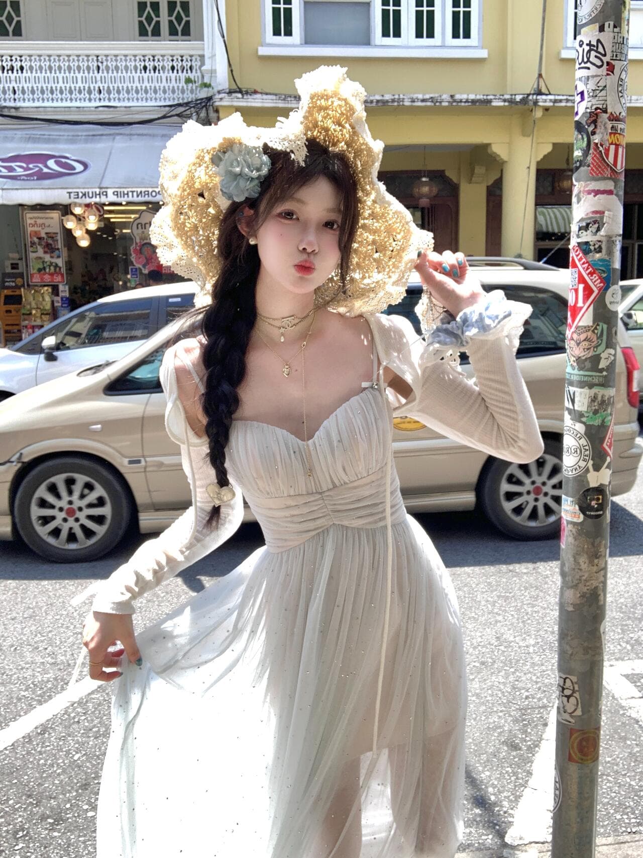 있음 선적 파란색 망사 깨진 훈련 휴가 바람 슬립 드레스 여성 여름 해변가 여행 V넥 섹시함 한 마디 롱 스커트 상세 이미지 11