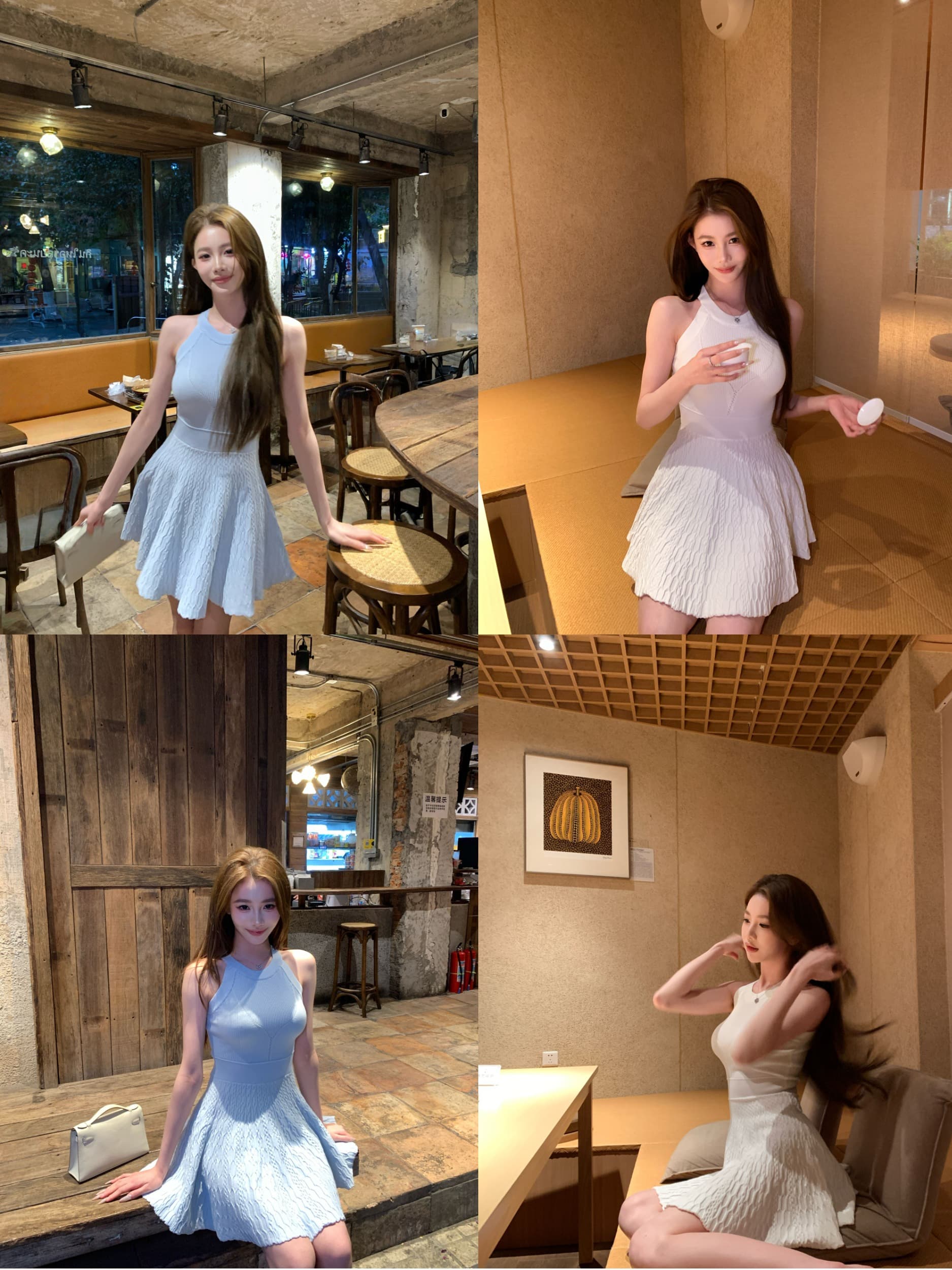 있음 선적 순수한 흰색 사랑 행침 목 니트 여성 드레스 여름 품격 고급 센스 몸매 가꾸기 허리 수축 A라인 스커트 상세 이미지 1