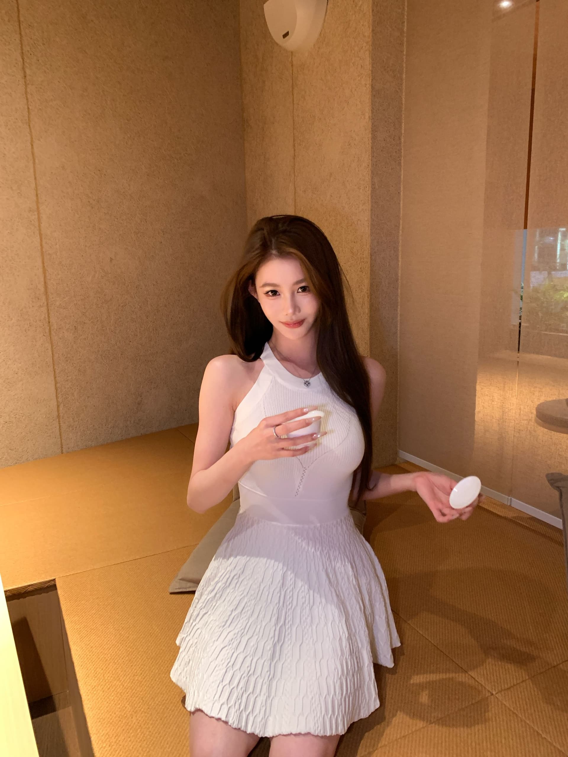 있음 선적 순수한 흰색 사랑 행침 목 니트 여성 드레스 여름 품격 고급 센스 몸매 가꾸기 허리 수축 A라인 스커트 상세 이미지 13