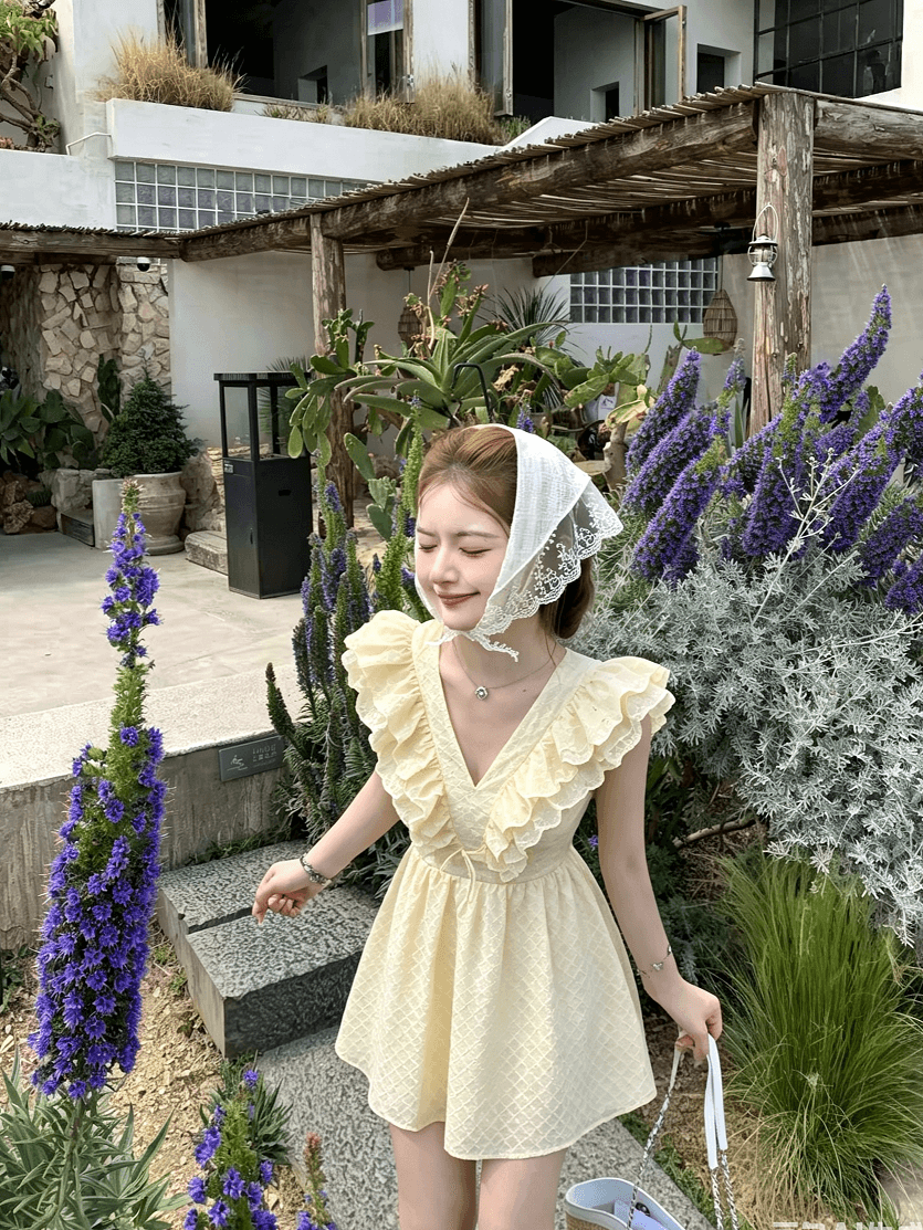 있음 선적 프랑스식 황색 Feifei 소매 여성 드레스 허리 수축 여름 고급 질감 센스 달콤함 천 골드 미니 스커트 상세 이미지 13