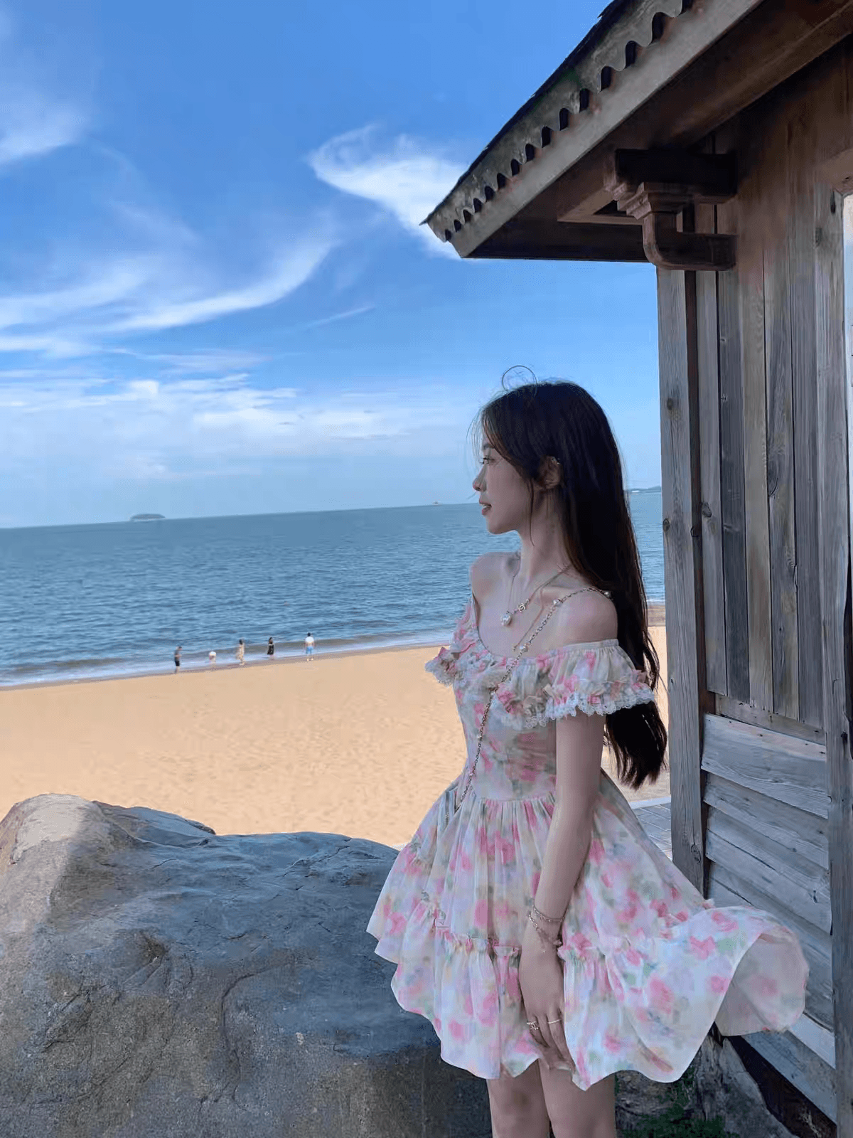 있음 선적 해변가 휴가 프랑스식 품격 여성 드레스 여름 부드러운 Chic 작은 날다 소매 꽃무늬 요정 치마 이미지 2