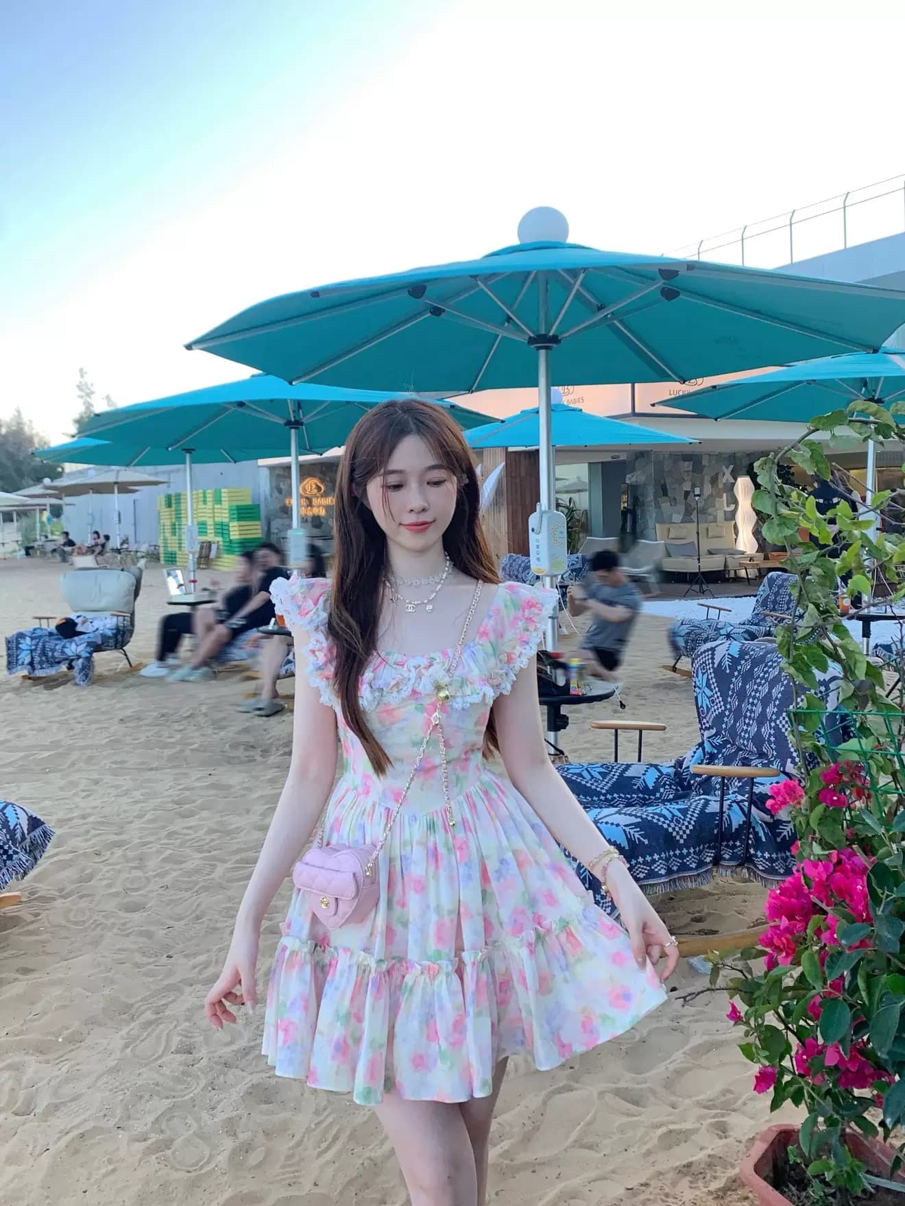 있음 선적 해변가 휴가 프랑스식 품격 여성 드레스 여름 부드러운 Chic 작은 날다 소매 꽃무늬 요정 치마 상세 이미지 10