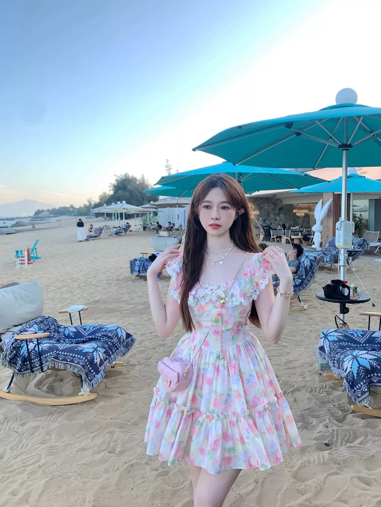 있음 선적 해변가 휴가 프랑스식 품격 여성 드레스 여름 부드러운 Chic 작은 날다 소매 꽃무늬 요정 치마 상세 이미지 11
