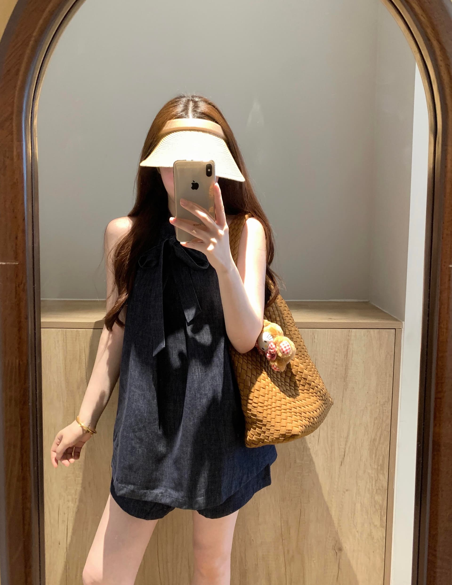 있음 선적 고급 센스 행침 목 데님 조끼 반바지 투피스 세트 여름 새로운 루즈핏 슬림해 보이는 통기성 세트 상세 이미지 11
