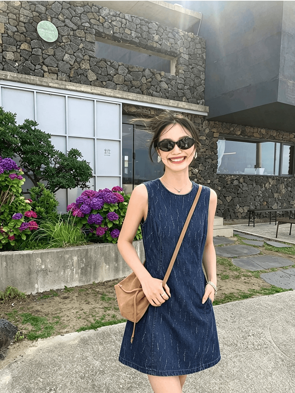 있음 선적 프랑스식 레트로 순면 자카드 데님 여성 드레스 서있는 자르다 허리 수축 슬림해 보이는 쇼트 스타일 한 마디 조끼 스커트 이미지 4