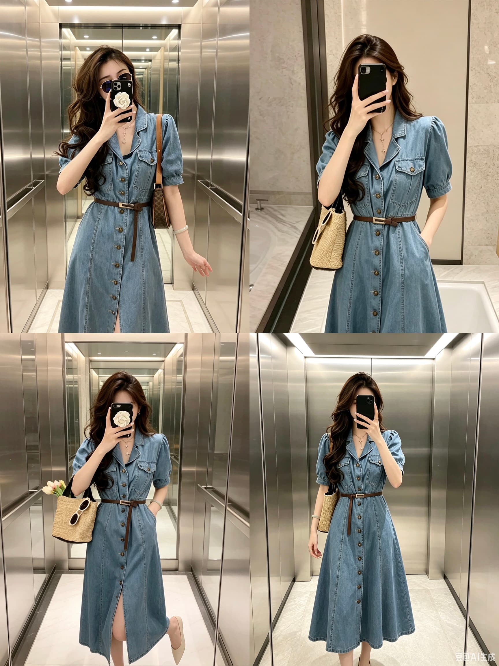 있음 선적 자이언트 잘 생긴 치마 출퇴근 작은 대중 아니요 명중 섹션 품격 여성 롱 스커트 항구 바람 레트로 데님 드레스 이미지 2
