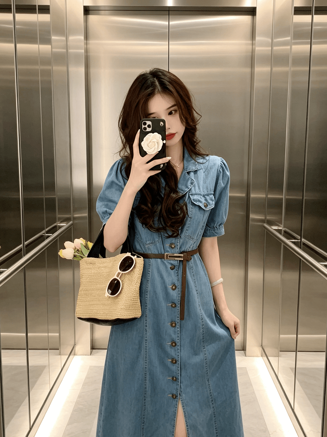 있음 선적 자이언트 잘 생긴 치마 출퇴근 작은 대중 아니요 명중 섹션 품격 여성 롱 스커트 항구 바람 레트로 데님 드레스 상세 이미지 5