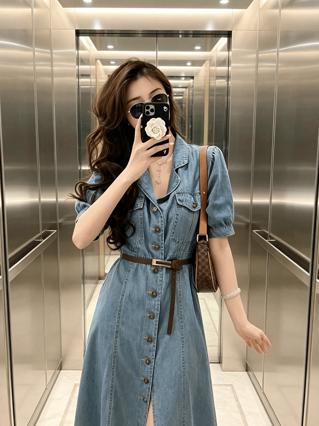 있음 선적 자이언트 잘 생긴 치마 출퇴근 작은 대중 아니요 명중 섹션 품격 여성 롱 스커트 항구 바람 레트로 데님 드레스 상세 이미지 10