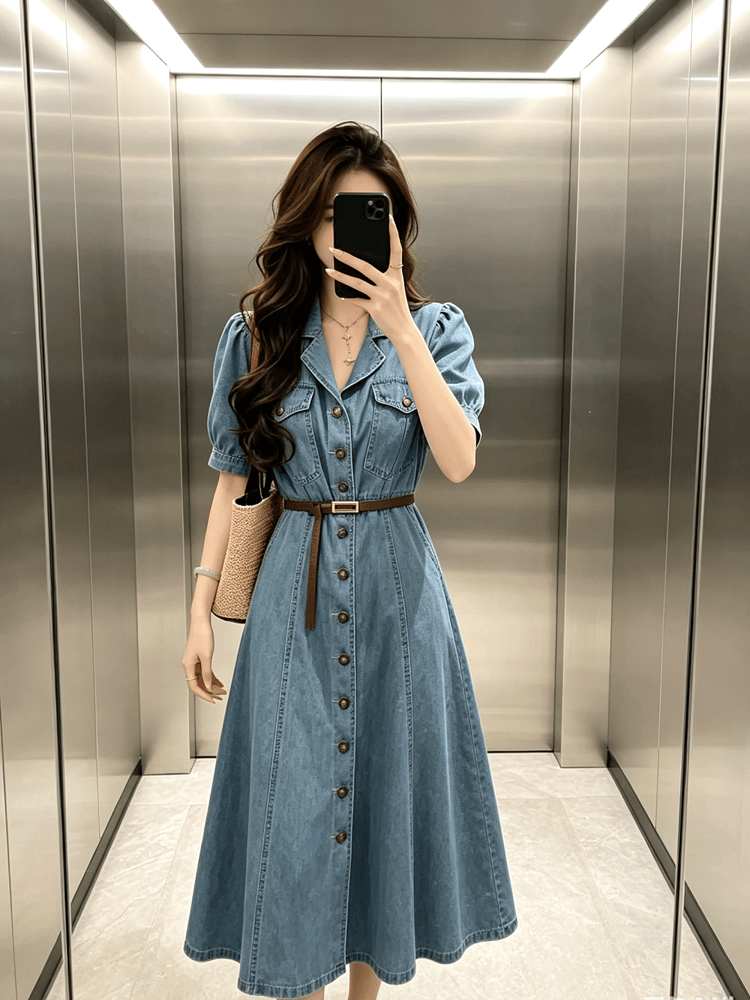있음 선적 자이언트 잘 생긴 치마 출퇴근 작은 대중 아니요 명중 섹션 품격 여성 롱 스커트 항구 바람 레트로 데님 드레스 상세 이미지 12