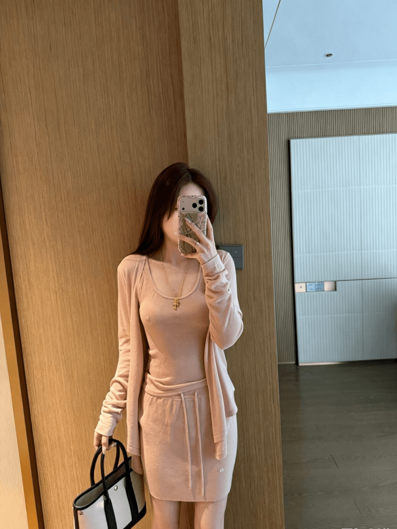 있음 선적 오래된 돈 느슨함 3종 세트 아마 대나무 마디 실 16 바늘 정밀 기계직 오픈 가디건 슬립 반 스커트 세트 상세 이미지 17