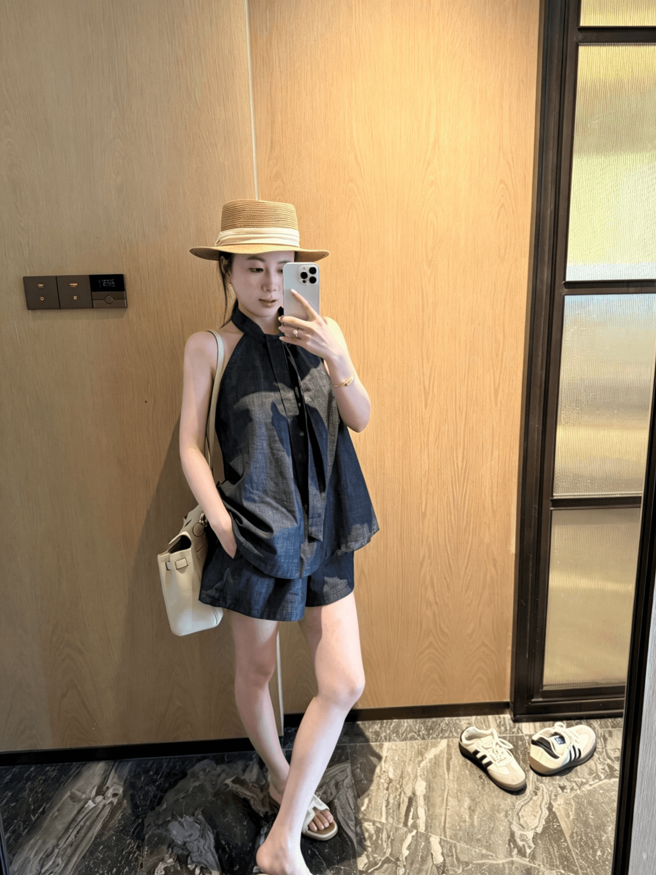 있음 선적 고급 센스 행침 목 데님 조끼 반바지 투피스 세트 여름 새로운 루즈핏 슬림해 보이는 통기성 세트 상세 이미지 9