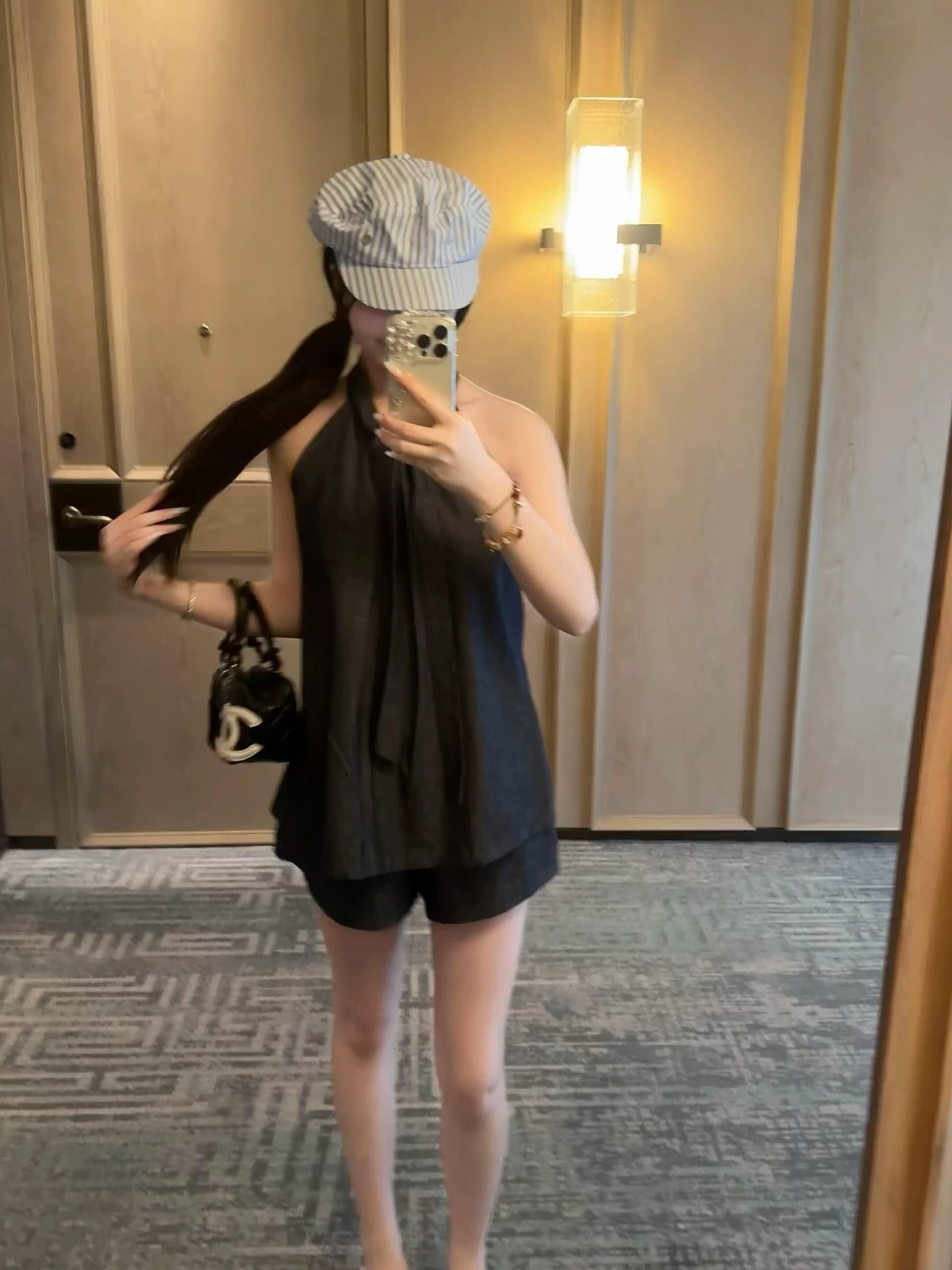 있음 선적 고급 센스 행침 목 데님 조끼 반바지 투피스 세트 여름 새로운 루즈핏 슬림해 보이는 통기성 세트 상세 이미지 26