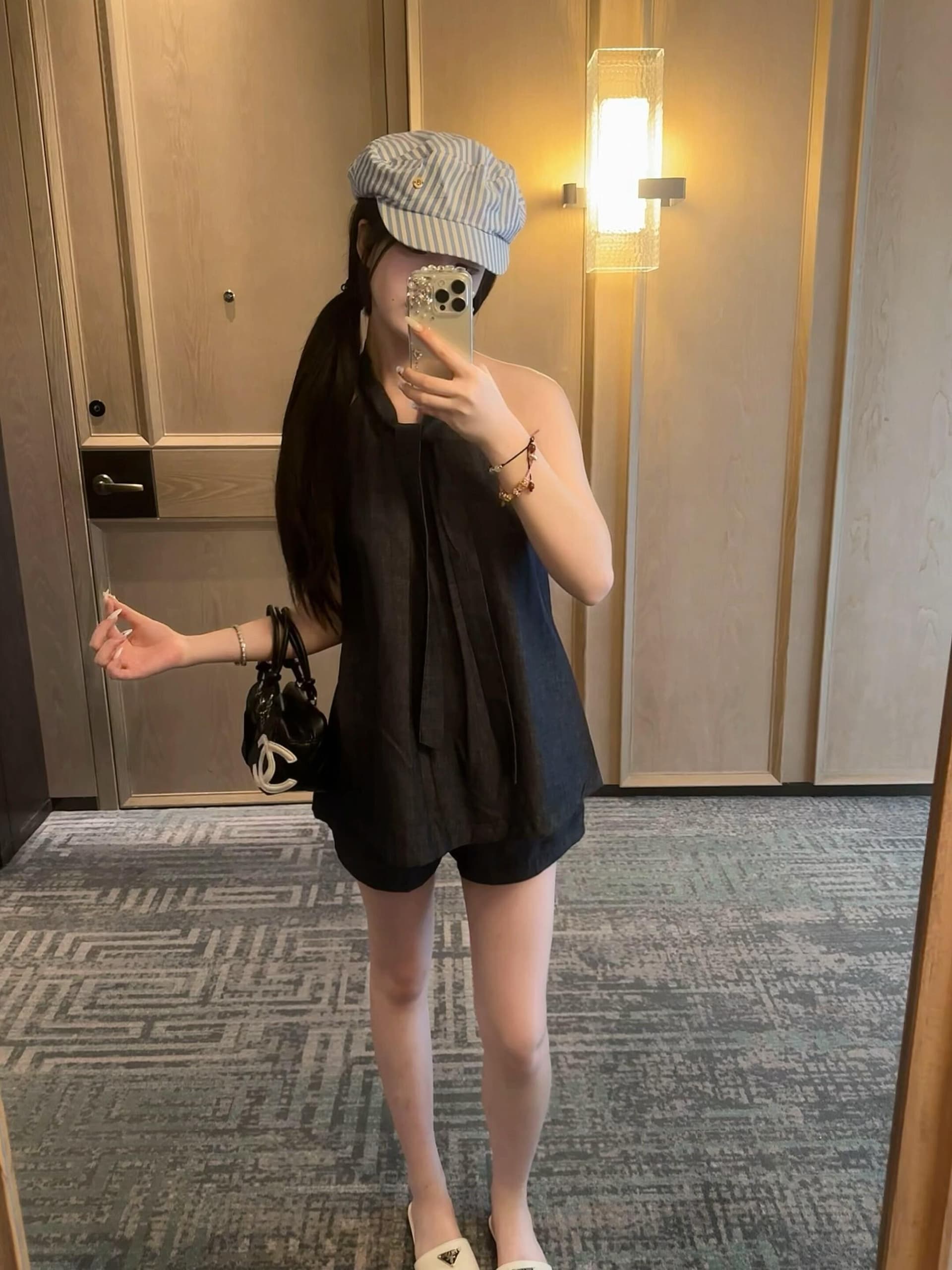 있음 선적 고급 센스 행침 목 데님 조끼 반바지 투피스 세트 여름 새로운 루즈핏 슬림해 보이는 통기성 세트 상세 이미지 27