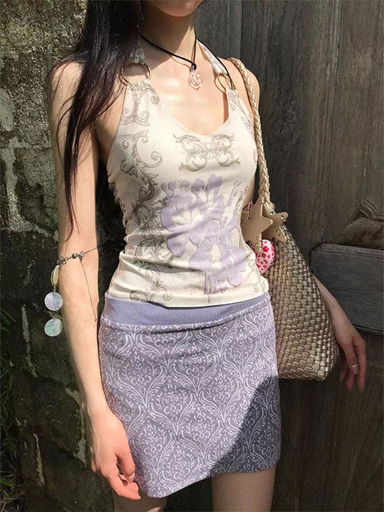 아메리칸 핫걸 꽃무늬 식물 버클 행침 목 조끼 여성 외출용 여름 허리 수축 몸매 가꾸기 슬림해 보이는 민소매 맨위 트렌디 상세 이미지 4