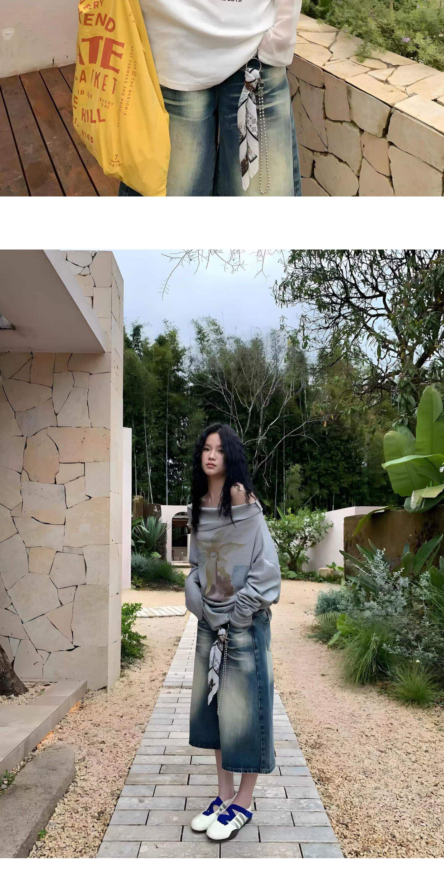 아메리칸 레트로 넓은 다리 청바지 여성 여름 새로운 루즈핏 캐주얼 7부 바지 슬림해 보이는 하이웨이스트 스트레이트 팬츠 바지 상세 이미지 9