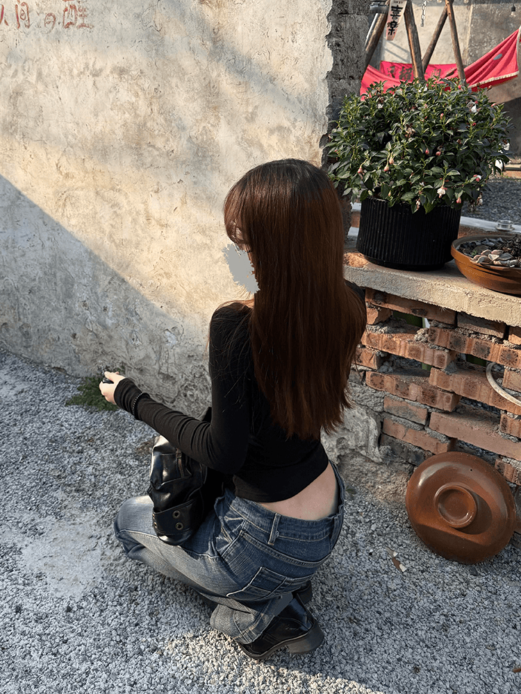 아메리칸 레트로 디자인 센스 십자가 청바지 아이들 여름 핫걸 새로운 몸매 가꾸기 슬림해 보이는 찢어진 부분 나팔 바지 상세 이미지 7