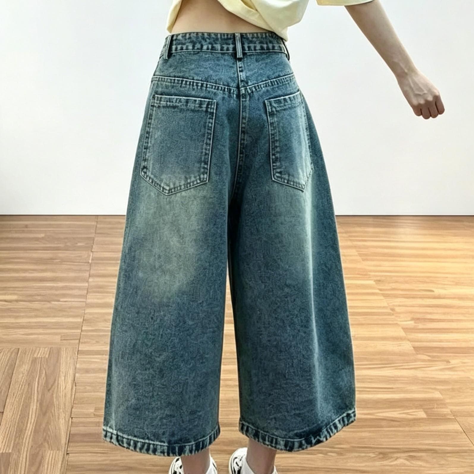 아메리칸 워싱 마 오래된 강아지 자수 데님 7부 바지 여성 2026 여름 트렌드 레트로 루즈핏 넓은 다리가 짧다. 바지 상세 이미지 4