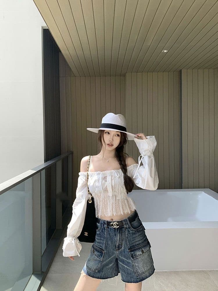 디자인 센스 워싱 마 오래된 워크웨어 데님 반바지 여성 2026 새로운 여름 기타 주머니 슈퍼 화재 자이언트 잘 생긴 바지 상세 이미지 4