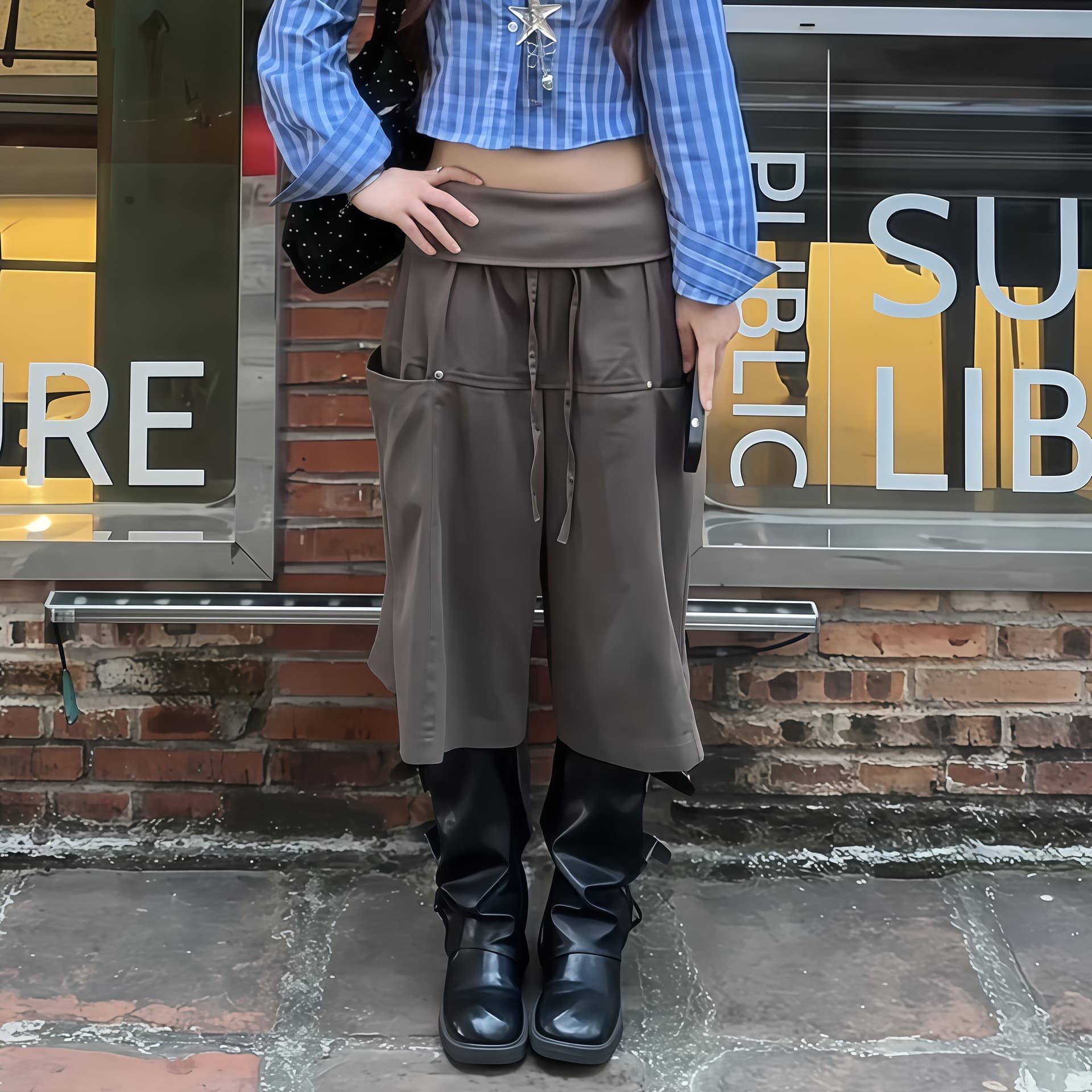 아메리칸 레트로 뒤집다 측면 디자인 센스 2026 슈퍼 화재 7부 바지 여성 여름 거리 작은 대중 루즈핏 넓은 다리가 짧다. 바지 이미지 2
