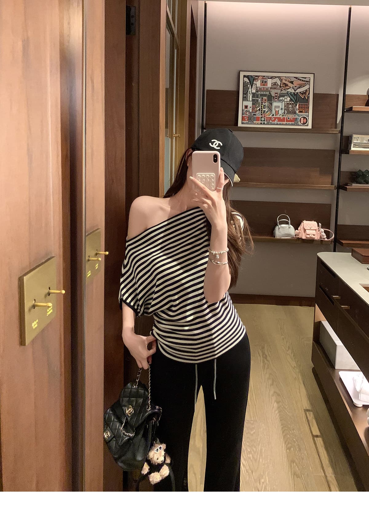 패치워크 뒤집다 허리 펌프 로프 느긋한 도루 도루 바지 배색 스트라이프 부츠컷 슬림해 보이는 캐주얼 운동 긴 바지 상세 이미지 11