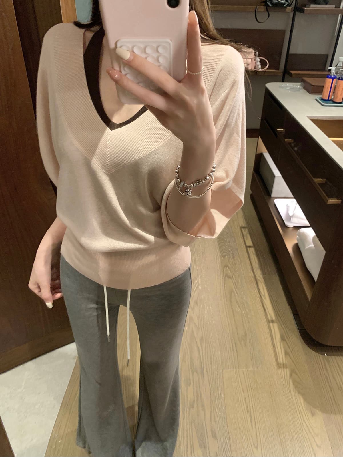 패치워크 뒤집다 허리 펌프 로프 느긋한 도루 도루 바지 배색 스트라이프 부츠컷 슬림해 보이는 캐주얼 운동 긴 바지 상세 이미지 12