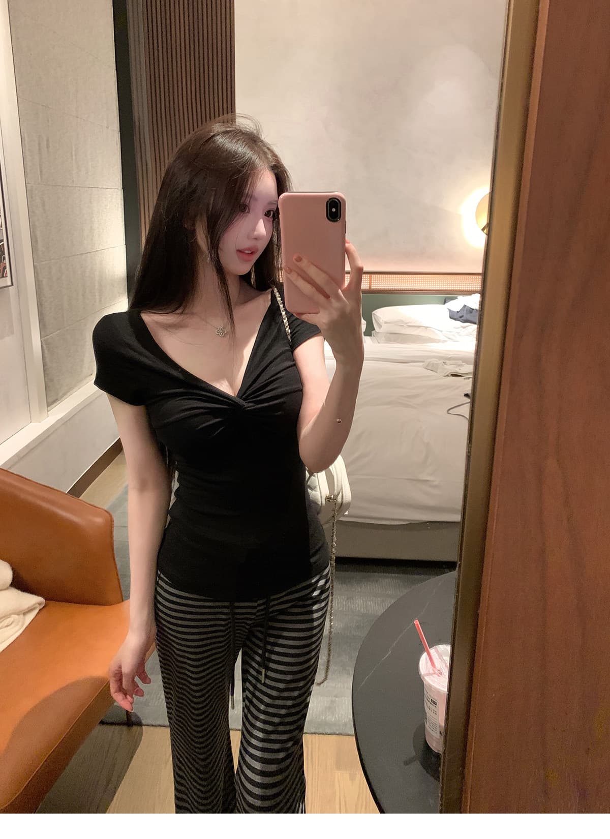 패치워크 뒤집다 허리 펌프 로프 느긋한 도루 도루 바지 배색 스트라이프 부츠컷 슬림해 보이는 캐주얼 운동 긴 바지 상세 이미지 14