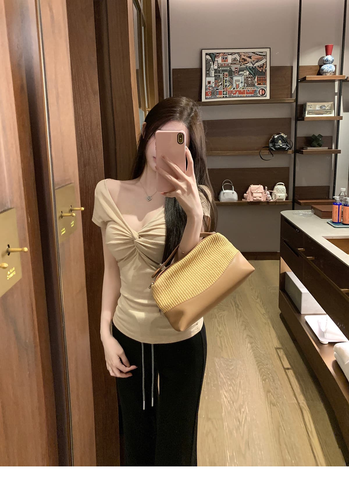 패치워크 뒤집다 허리 펌프 로프 느긋한 도루 도루 바지 배색 스트라이프 부츠컷 슬림해 보이는 캐주얼 운동 긴 바지 상세 이미지 16