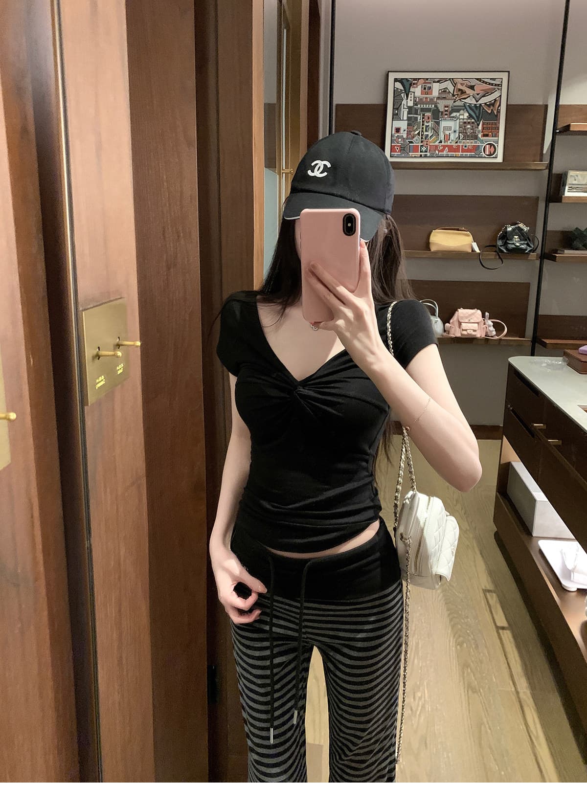 패치워크 뒤집다 허리 펌프 로프 느긋한 도루 도루 바지 배색 스트라이프 부츠컷 슬림해 보이는 캐주얼 운동 긴 바지 상세 이미지 17