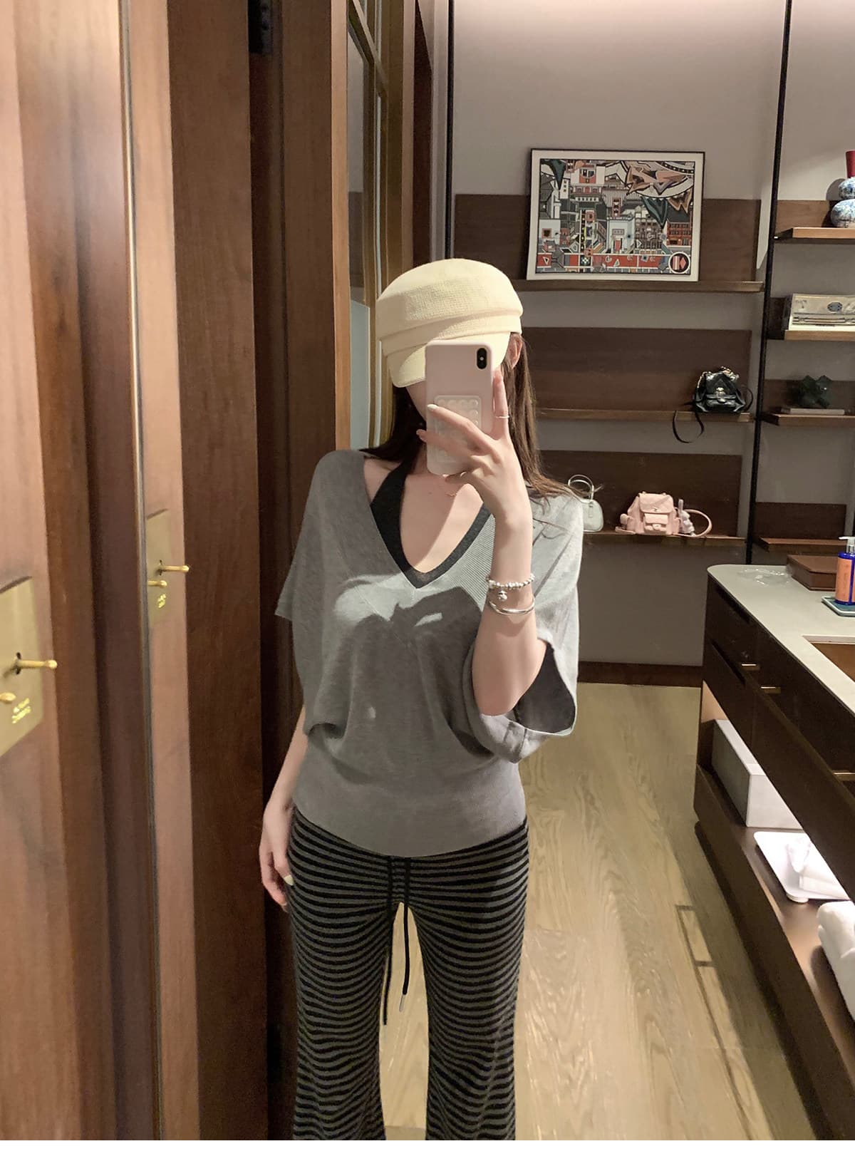 패치워크 뒤집다 허리 펌프 로프 느긋한 도루 도루 바지 배색 스트라이프 부츠컷 슬림해 보이는 캐주얼 운동 긴 바지 상세 이미지 20