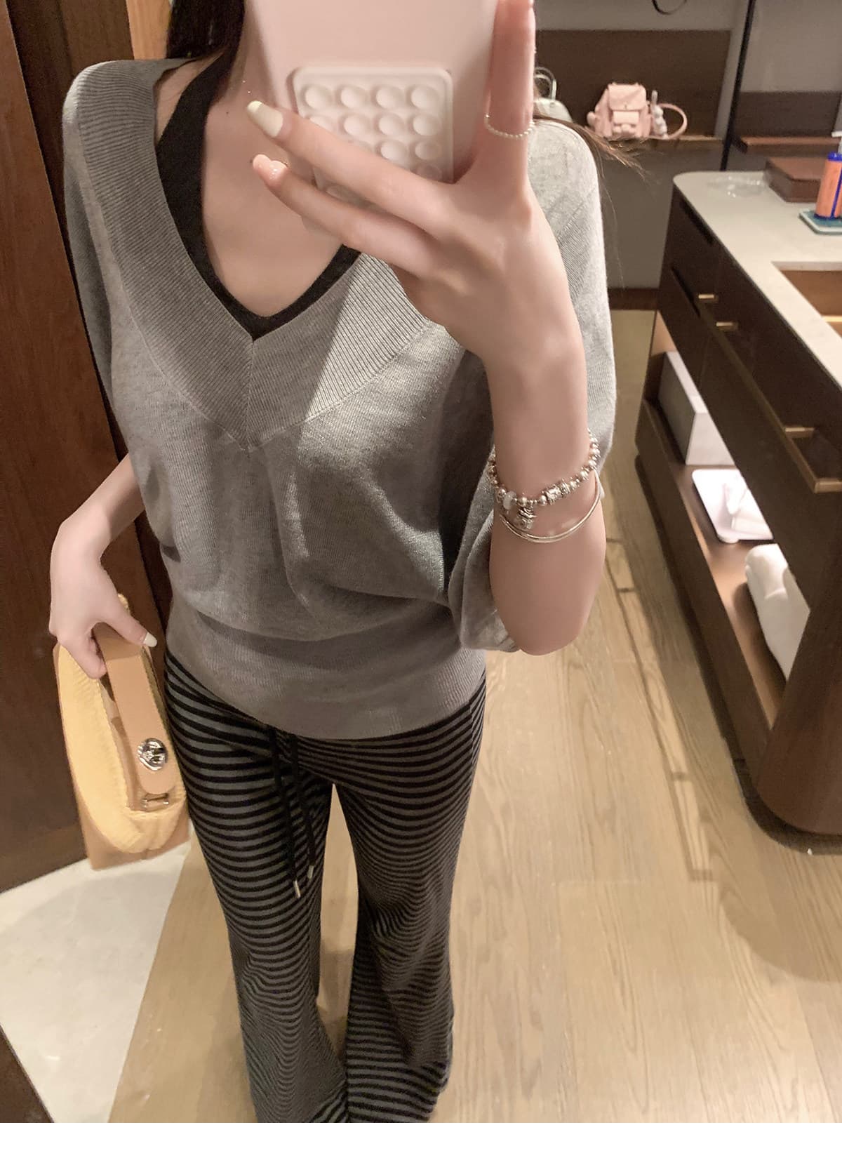 패치워크 뒤집다 허리 펌프 로프 느긋한 도루 도루 바지 배색 스트라이프 부츠컷 슬림해 보이는 캐주얼 운동 긴 바지 상세 이미지 21