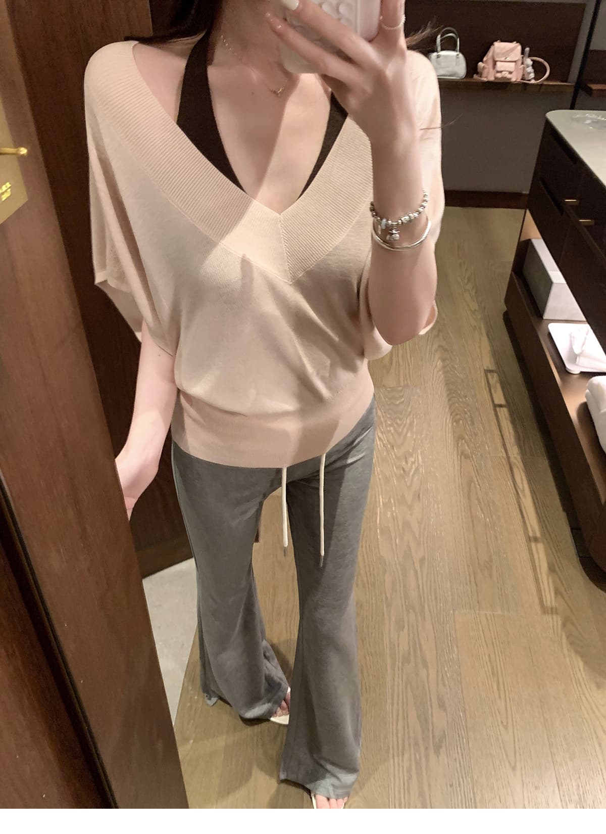 패치워크 뒤집다 허리 펌프 로프 느긋한 도루 도루 바지 배색 스트라이프 부츠컷 슬림해 보이는 캐주얼 운동 긴 바지 상세 이미지 22