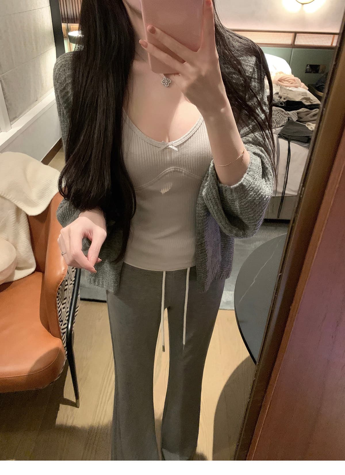 패치워크 뒤집다 허리 펌프 로프 느긋한 도루 도루 바지 배색 스트라이프 부츠컷 슬림해 보이는 캐주얼 운동 긴 바지 상세 이미지 23