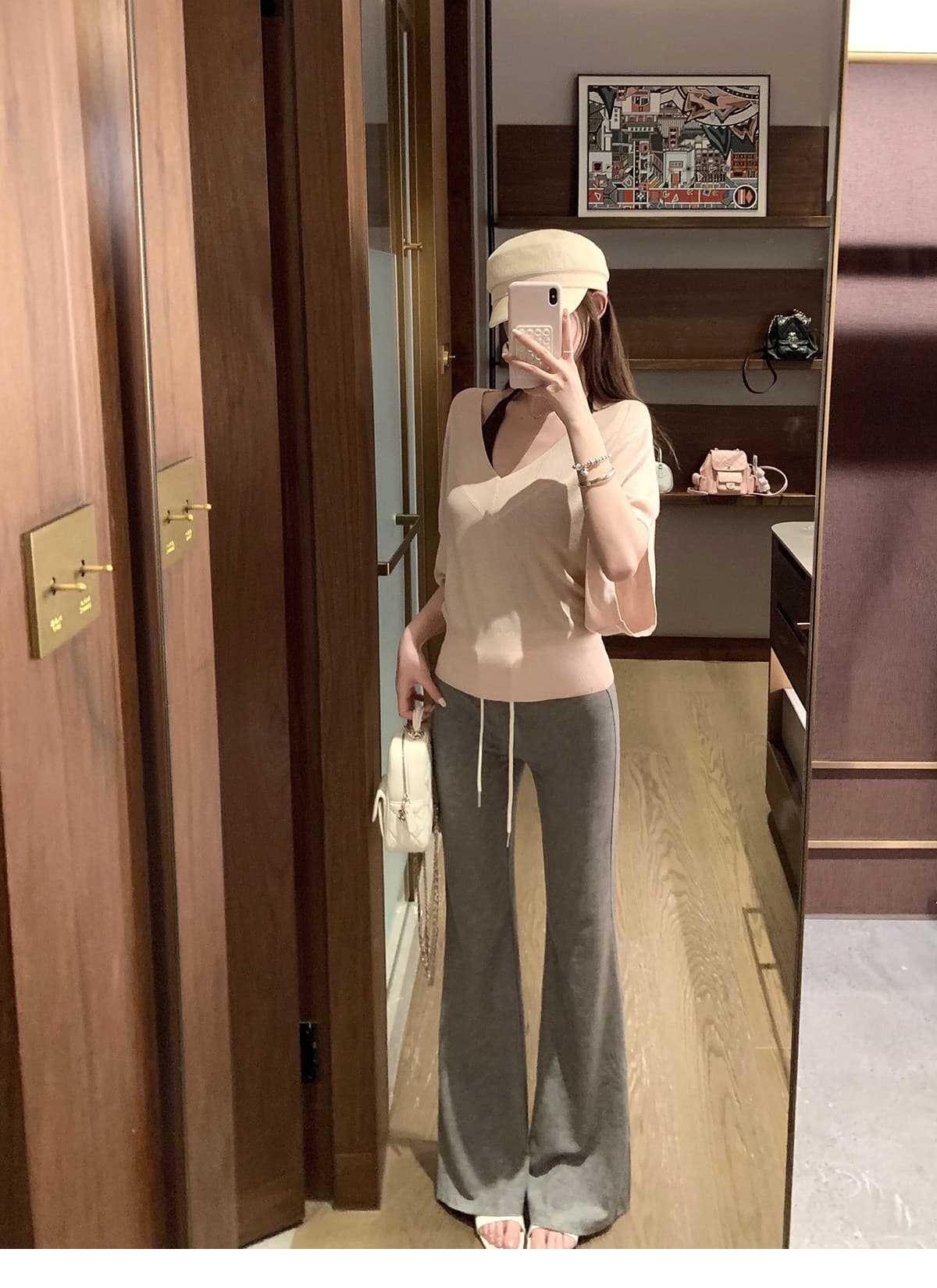 패치워크 뒤집다 허리 펌프 로프 느긋한 도루 도루 바지 배색 스트라이프 부츠컷 슬림해 보이는 캐주얼 운동 긴 바지 상세 이미지 25