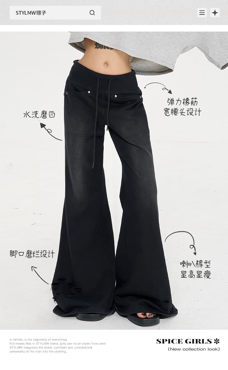 부츠컷 웨이 바지 여성 새로운 검정색 몸매 가꾸기 슬림해 보이는 레트로 고급 디자인 센스 로우 웨이스트 바지 상세 이미지 2