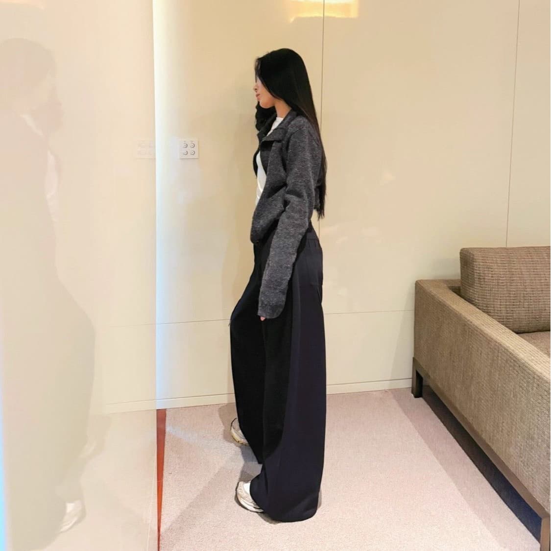 회색 와이드 레그 팬츠 웨이 바지 루즈핏 bf 느긋한 바람 캐주얼 바지 굴곡 긴 바지 이미지 3