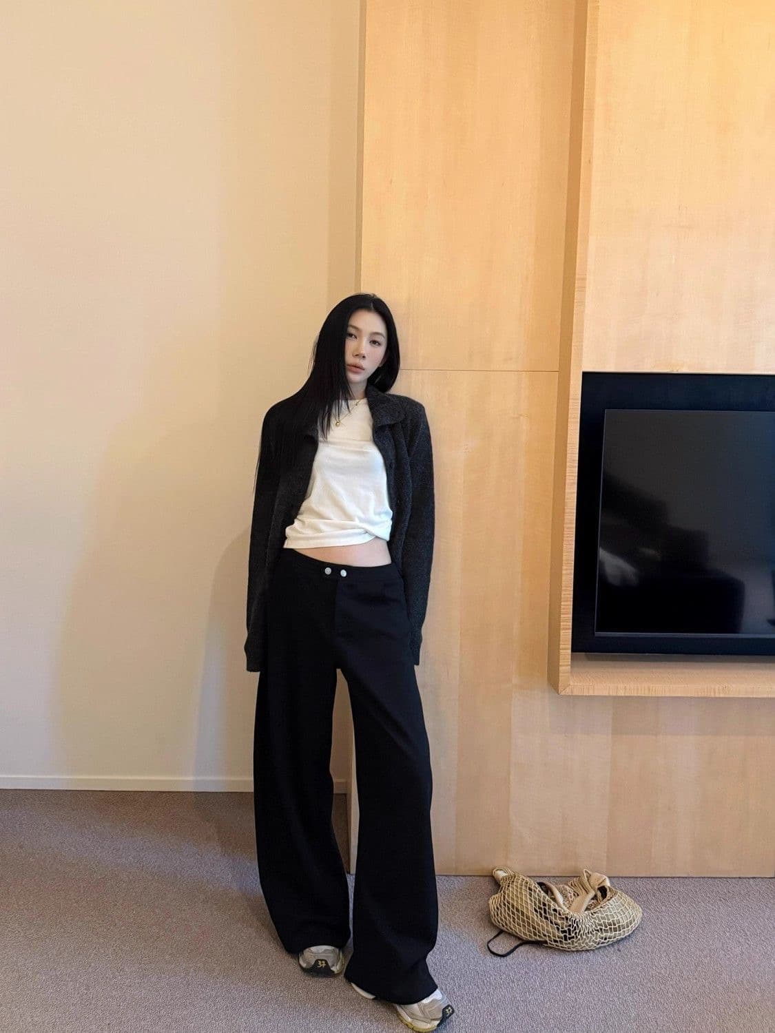회색 와이드 레그 팬츠 웨이 바지 루즈핏 bf 느긋한 바람 캐주얼 바지 굴곡 긴 바지 상세 이미지 4
