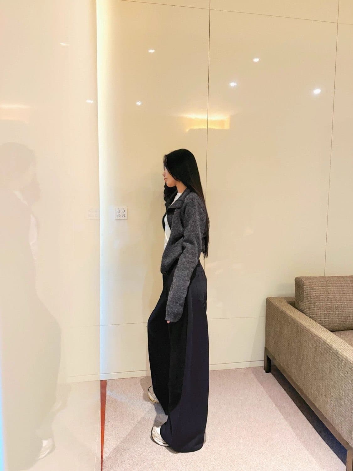 회색 와이드 레그 팬츠 웨이 바지 루즈핏 bf 느긋한 바람 캐주얼 바지 굴곡 긴 바지 상세 이미지 5