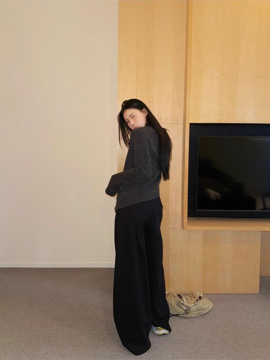 회색 와이드 레그 팬츠 웨이 바지 루즈핏 bf 느긋한 바람 캐주얼 바지 굴곡 긴 바지 상세 이미지 10