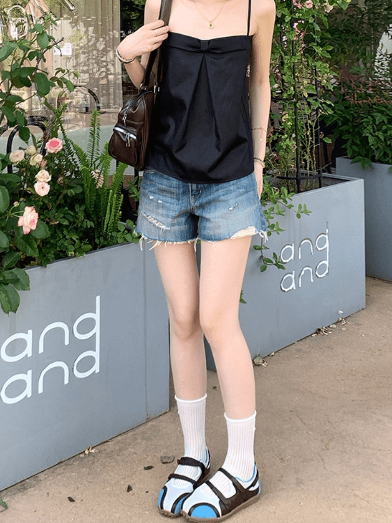 한국 스타일 워싱 거친 가장자리 데님 반바지 여성 여름 새로운 하이웨이스트 배 모양 슬림해 보이는 출퇴근 다용도 뜨거운 반바지 ins 상세 이미지 6