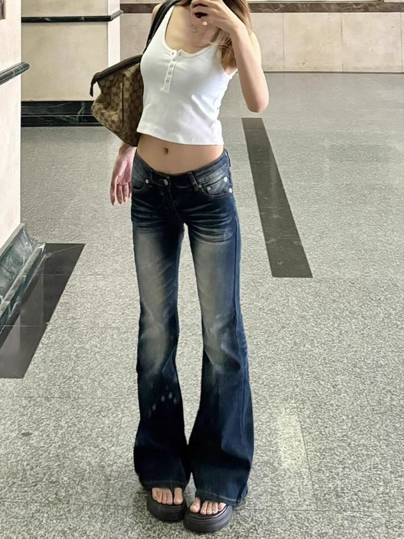 아메리칸 vintage 로우 웨이스트 부츠컷 청바지 여성 몸매 가꾸기 슬림해 보이는 봄 가을 키 큰 남자 길이 연장 바닥 청소 바지 상세 이미지 2