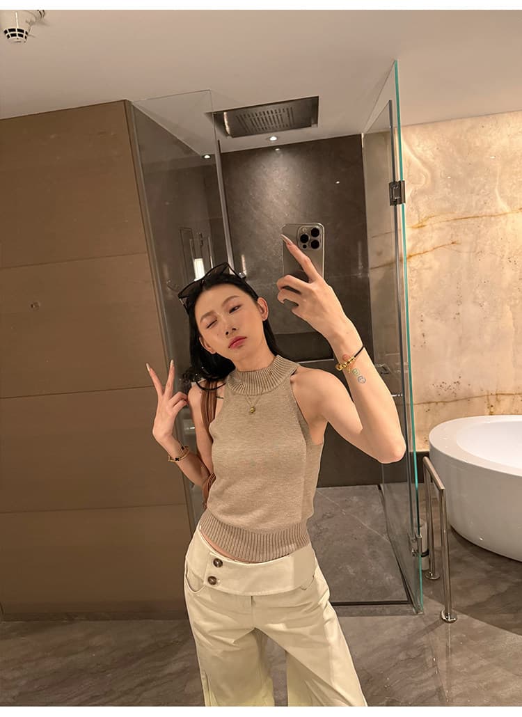 한 여성 분위기 스트레이트 캐주얼 바지 디자인 센스 허리 머리 와이드 레그 팬츠 워싱 면 롱 바지 상세 이미지 5