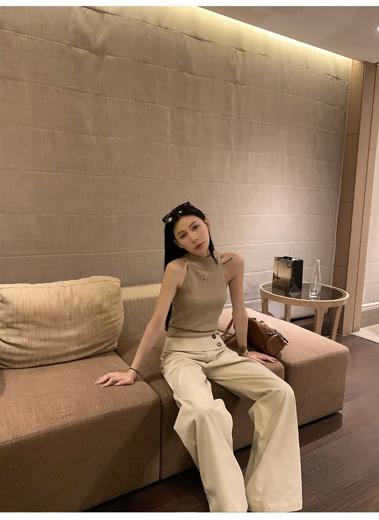 한 여성 분위기 스트레이트 캐주얼 바지 디자인 센스 허리 머리 와이드 레그 팬츠 워싱 면 롱 바지 상세 이미지 13
