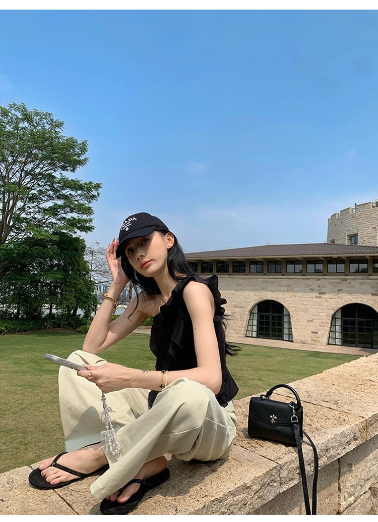 한 여성 분위기 스트레이트 캐주얼 바지 디자인 센스 허리 머리 와이드 레그 팬츠 워싱 면 롱 바지 상세 이미지 30
