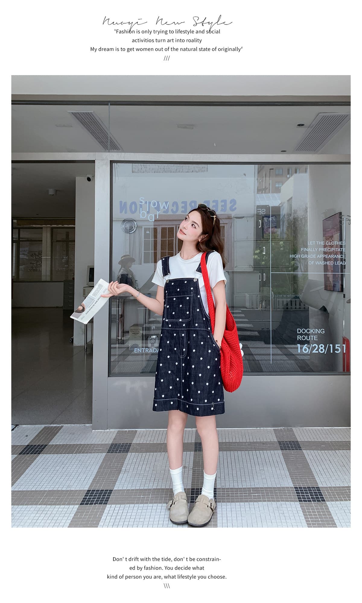 파란색 레트로 도트 무늬 배색 데님 멜빵 스커트 여성 여름 한 부서 장난기 넘치는 연령 감소 작은 키 품격 드레스 상세 이미지 21