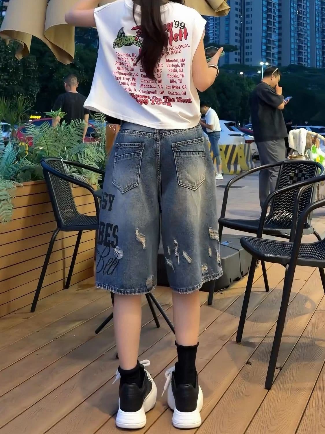 찢어진 부분 데님 반바지 여성 여름 얇은 스타일 2026 새로운 아메리칸 바지 슬림해 보이는 하이웨이스트 오부 바지 상세 이미지 5
